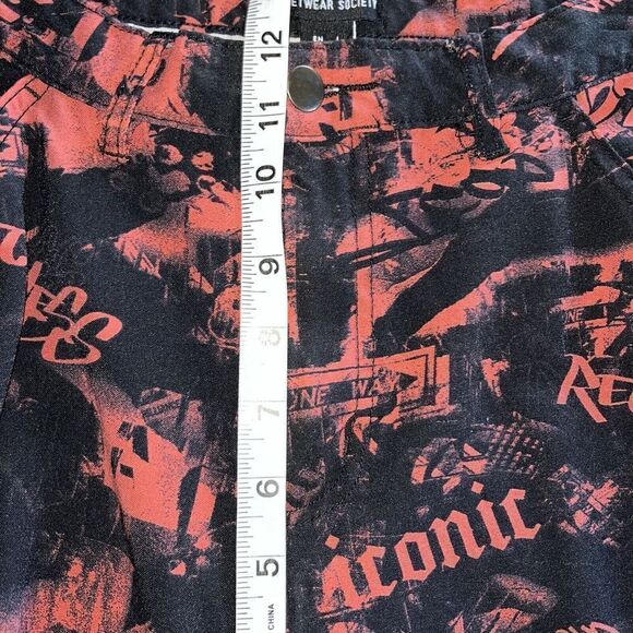 Streetwear Society Cargo Pants Black Red Words Size L 28x28 Y2K Edgy Punk - Picture 10 of 11